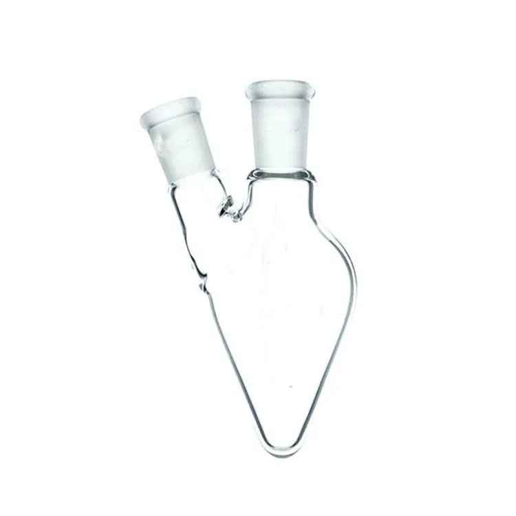 Gwydr Borosilicate Genau Daear Siâp Gellyg Fflasg Gyda Dau Gwddf